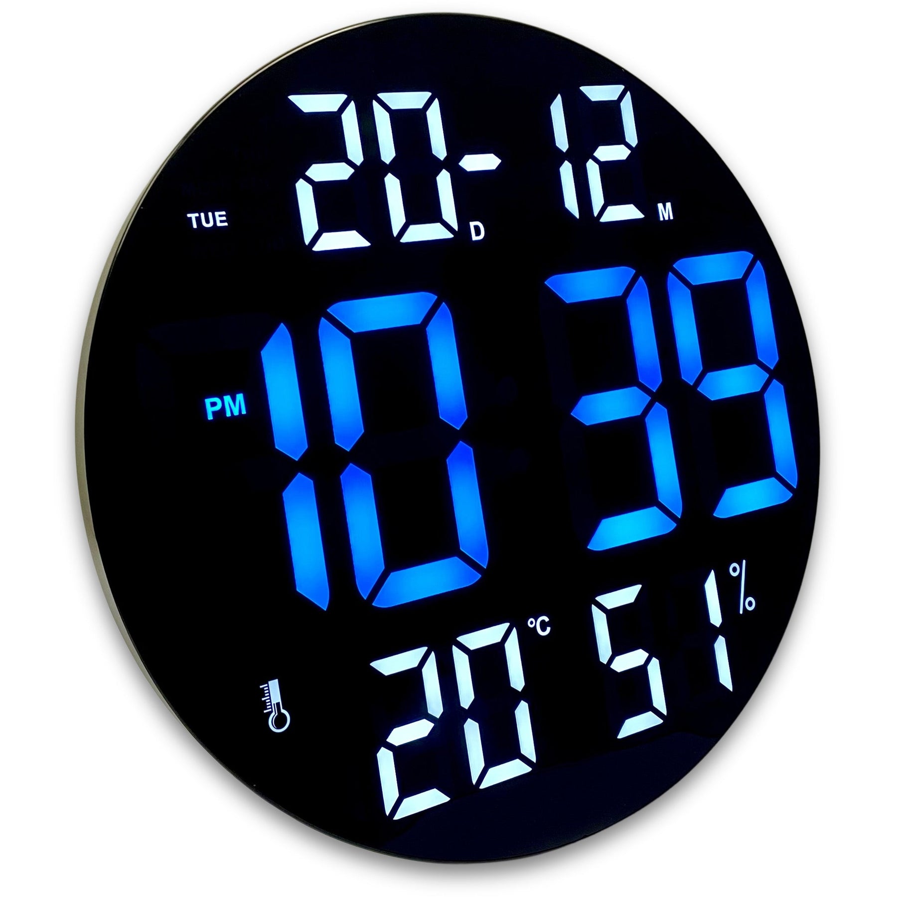 Bulb Desktop Clock Sylvie Day Date Temp Humidity USB LED Wall & Desk Clock Blue – Oh Clocks