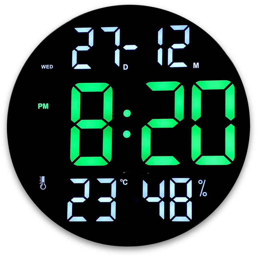 Checkmate Sylvie Day Date Temp Humidity USB LED Wall Desk Clock Green 30cm CGH-8011G 1
