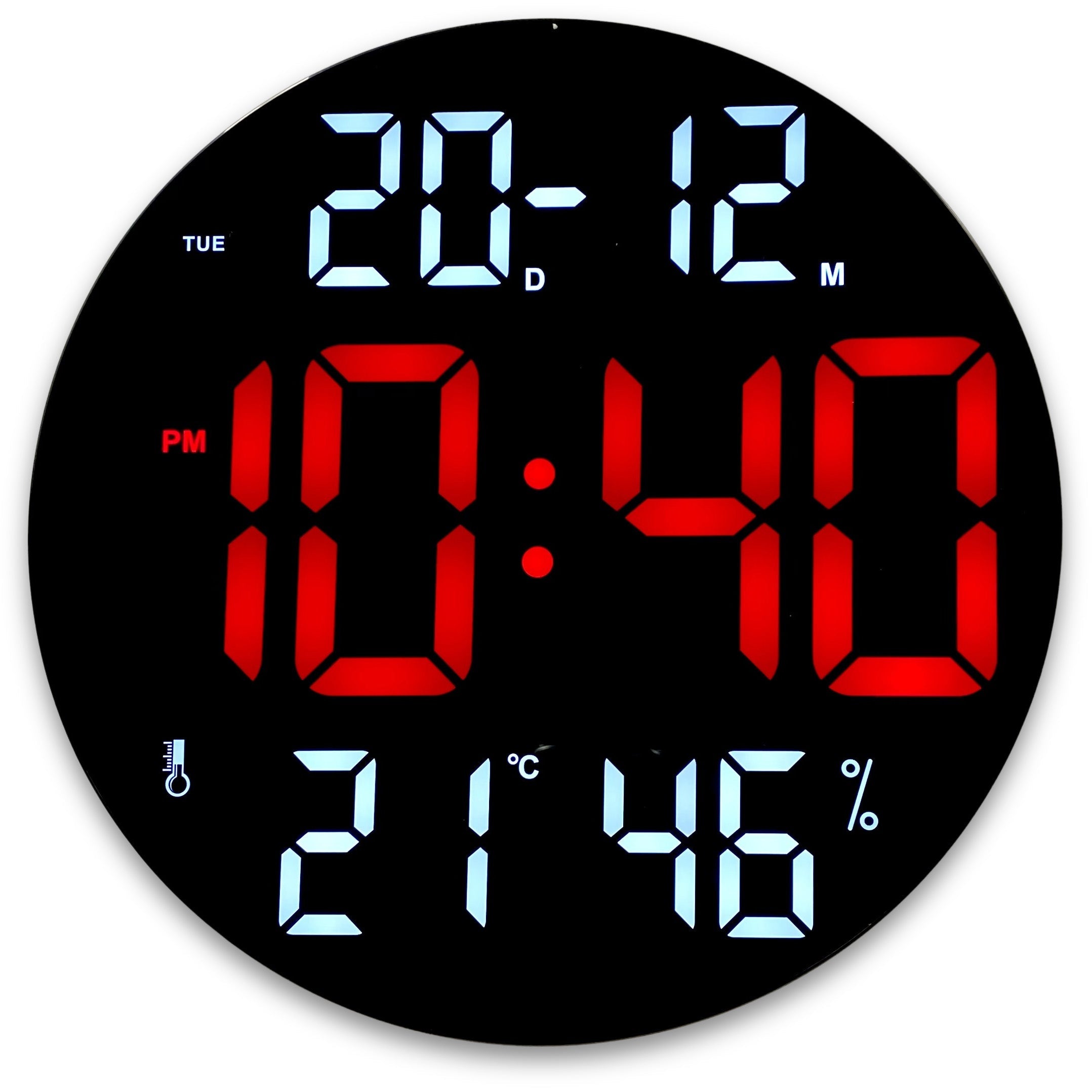 Sylvie Day Date Temp Humidity USB LED Wall & Desk Clock Red – Oh Clocks