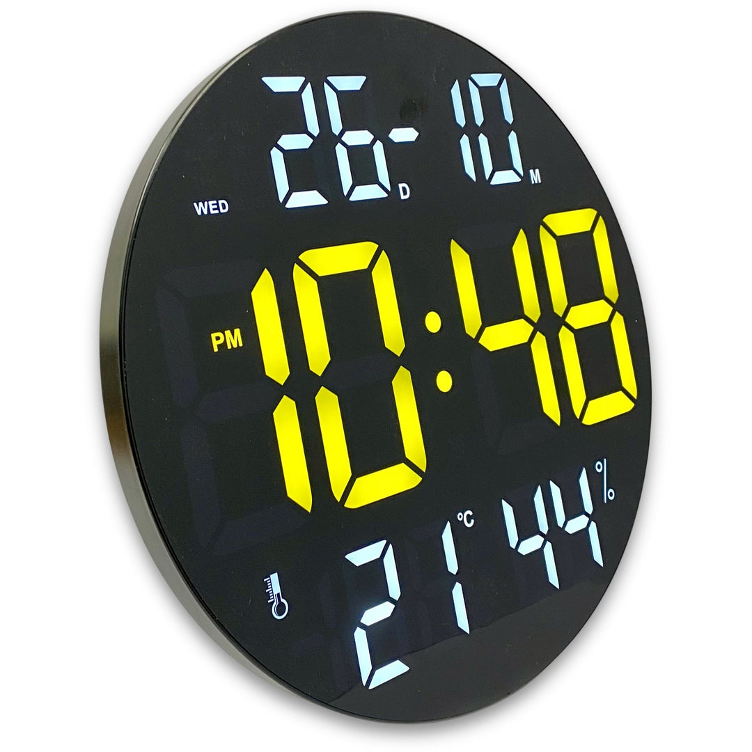 Checkmate Sylvie Day Date Temp Humidity USB LED Wall Desk Clock Yellow 30cm CGH-8011Y 3