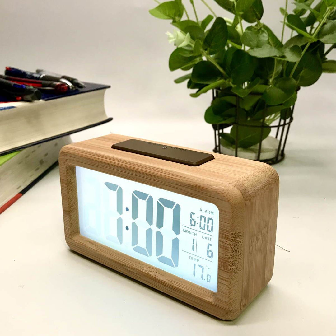 Checkmate Timber Multifunction Digital Alarm Clock Light Brown