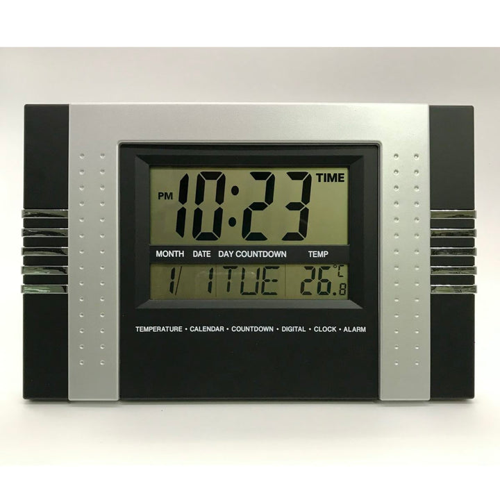 Checkmate Reema Multifunction Digital Wall and Desk Clock Black 29cm VGW 602Black Front