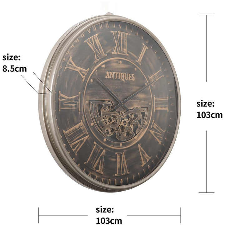 Chilli Decor Absolon Giant Antique Bronze Wash Metal Moving Gears Wall Clock 103cm TQ-Y668 6