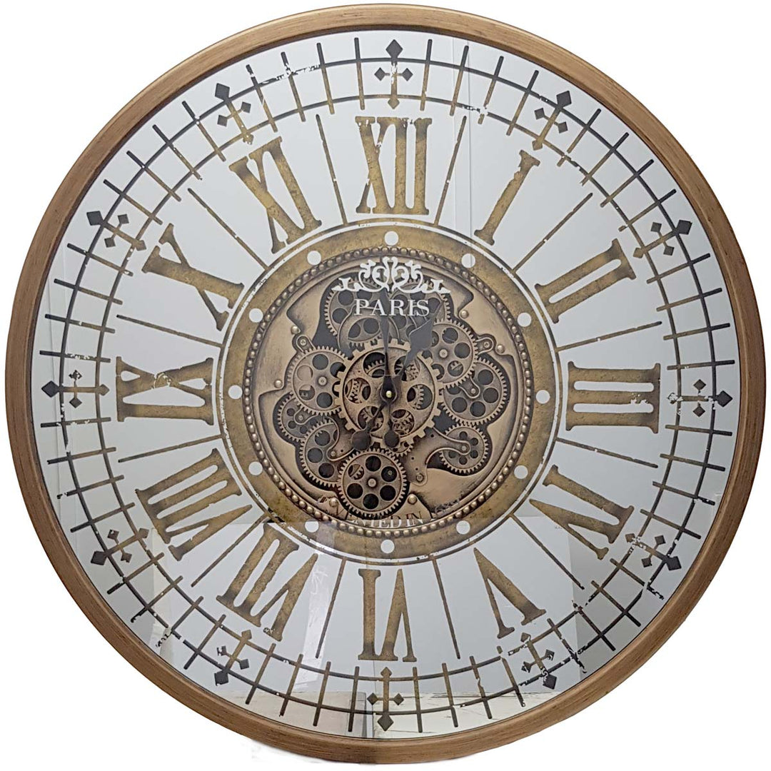 Chilli Decor Aceline Paris Mirrored Gold Metal Moving Gears Wall Clock 80cm TQ-Y674 1