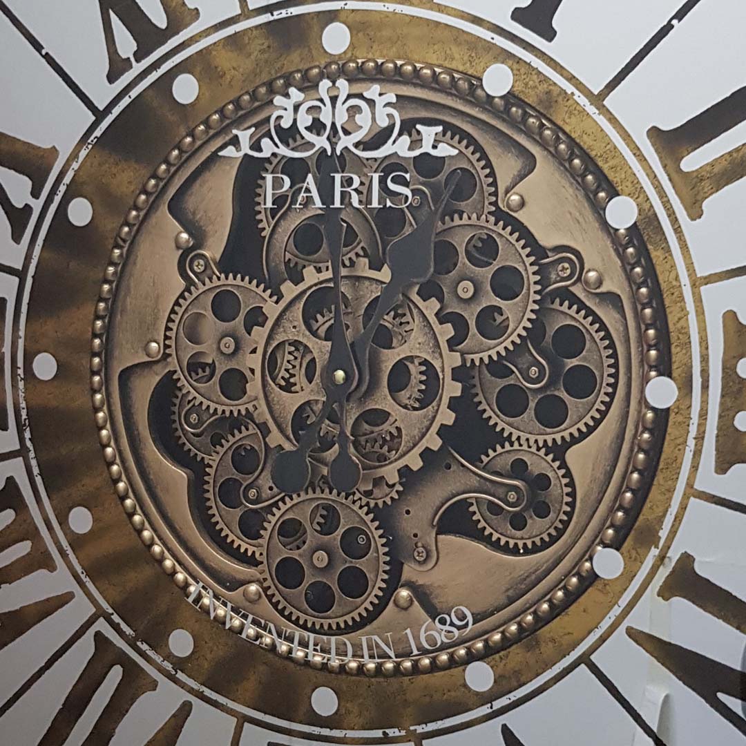 Chilli Decor Aceline Paris Mirrored Gold Metal Moving Gears Wall Clock 80cm TQ-Y674 2