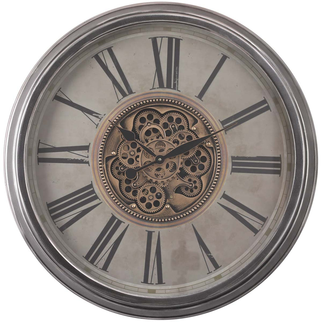 Chilli Decor Adriene Provincial Silver Washed Metal Moving Gears Wall Clock 83cm TQ-Y691 3