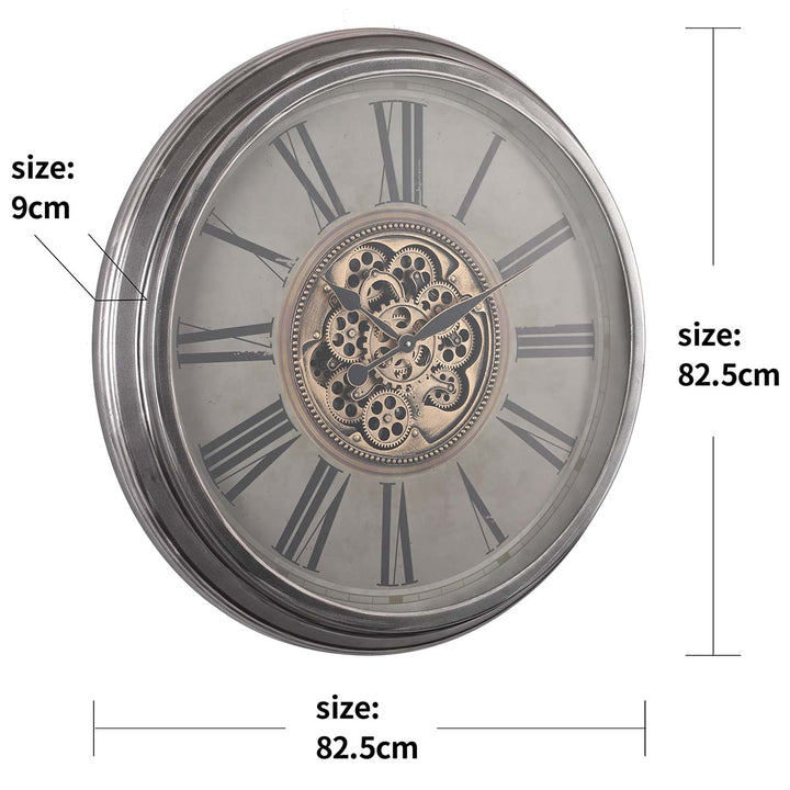 Chilli Decor Adriene Provincial Silver Washed Metal Moving Gears Wall Clock 83cm TQ-Y691 9