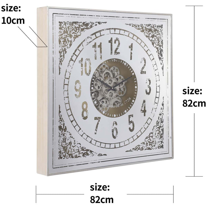 Chilli Decor Ahura Persian Square Mirrored Metal Moving Gears Wall Clock 82cm TQ-Y633 6