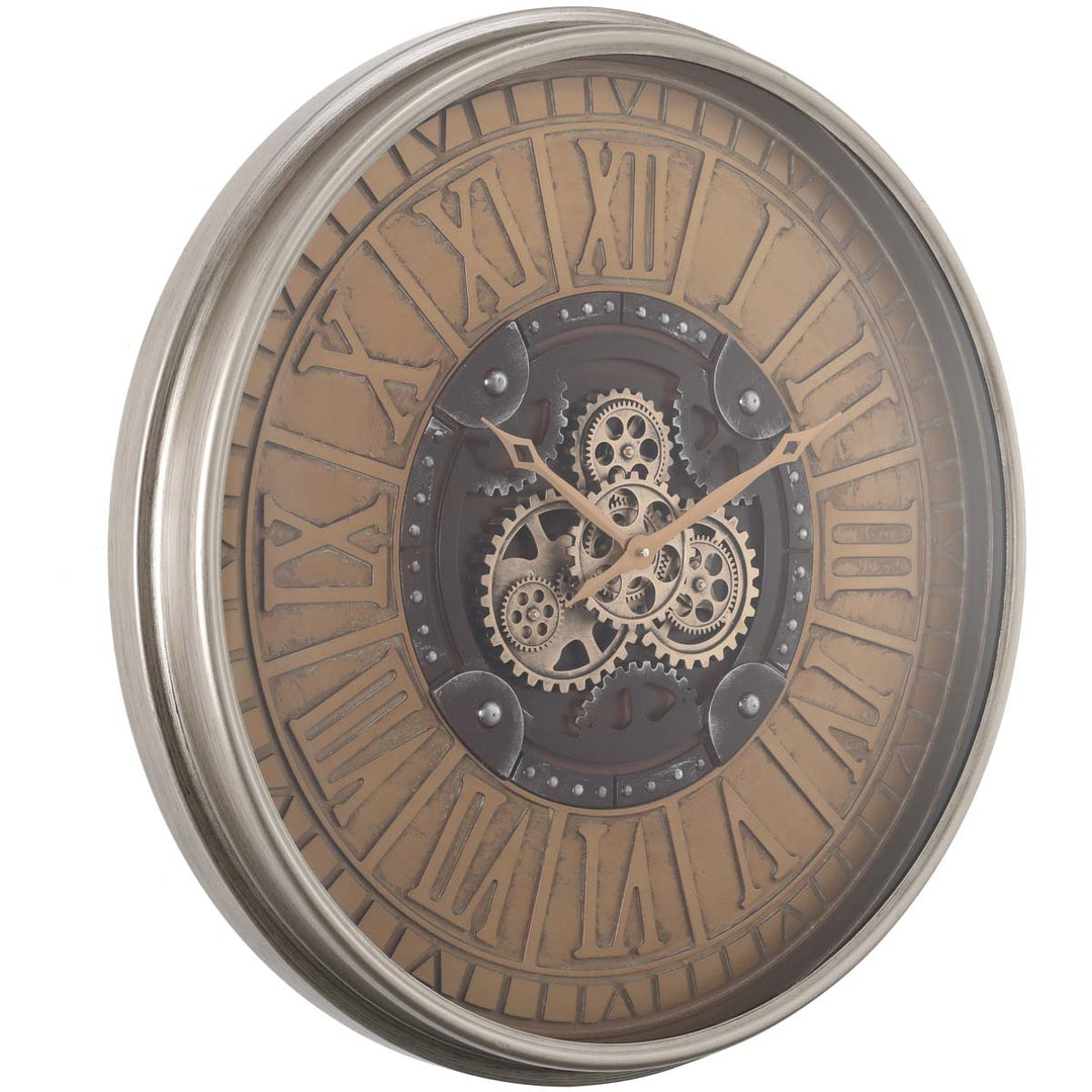 Chilli Decor Arman Persian Rustic Silver Bronze Moving Gears Wall Clock 80cm TQ-Y677 1