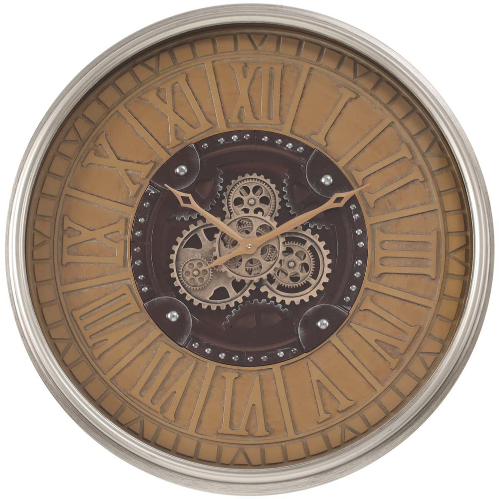 Chilli Decor Arman Persian Rustic Silver Bronze Moving Gears Wall Clock 80cm TQ-Y677 2