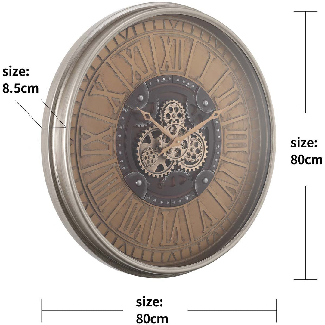 Chilli Decor Arman Persian Rustic Silver Bronze Moving Gears Wall Clock 80cm TQ-Y677 7