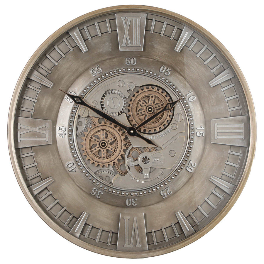 Chilli Decor Asgard Industrial Silver and Gold Metal Moving Gears Wall Clock 60cm TQ-Y738 1