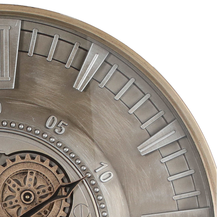 Chilli Decor Asgard Industrial Silver and Gold Metal Moving Gears Wall Clock 60cm TQ-Y738 2