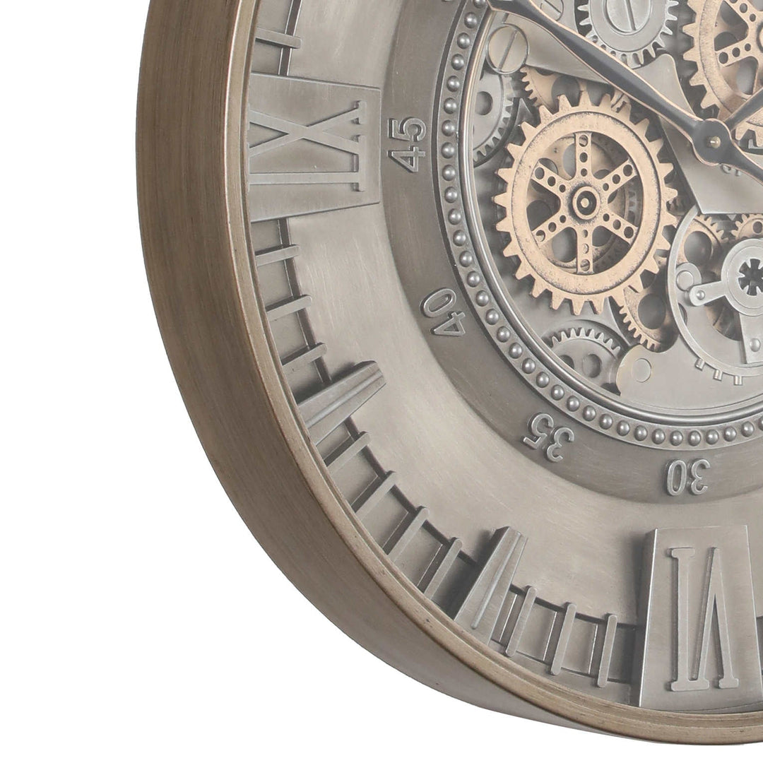 Chilli Decor Asgard Industrial Silver and Gold Metal Moving Gears Wall Clock 60cm TQ-Y738 3