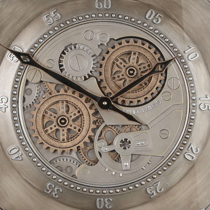 Chilli Decor Asgard Industrial Silver and Gold Metal Moving Gears Wall Clock 60cm TQ-Y738 4