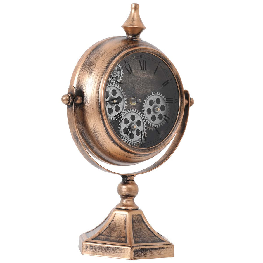 Chilli Decor Atlas Gold Copper Wash Metal Moving Gears Desk Clock 38cm TQ-Y719 2