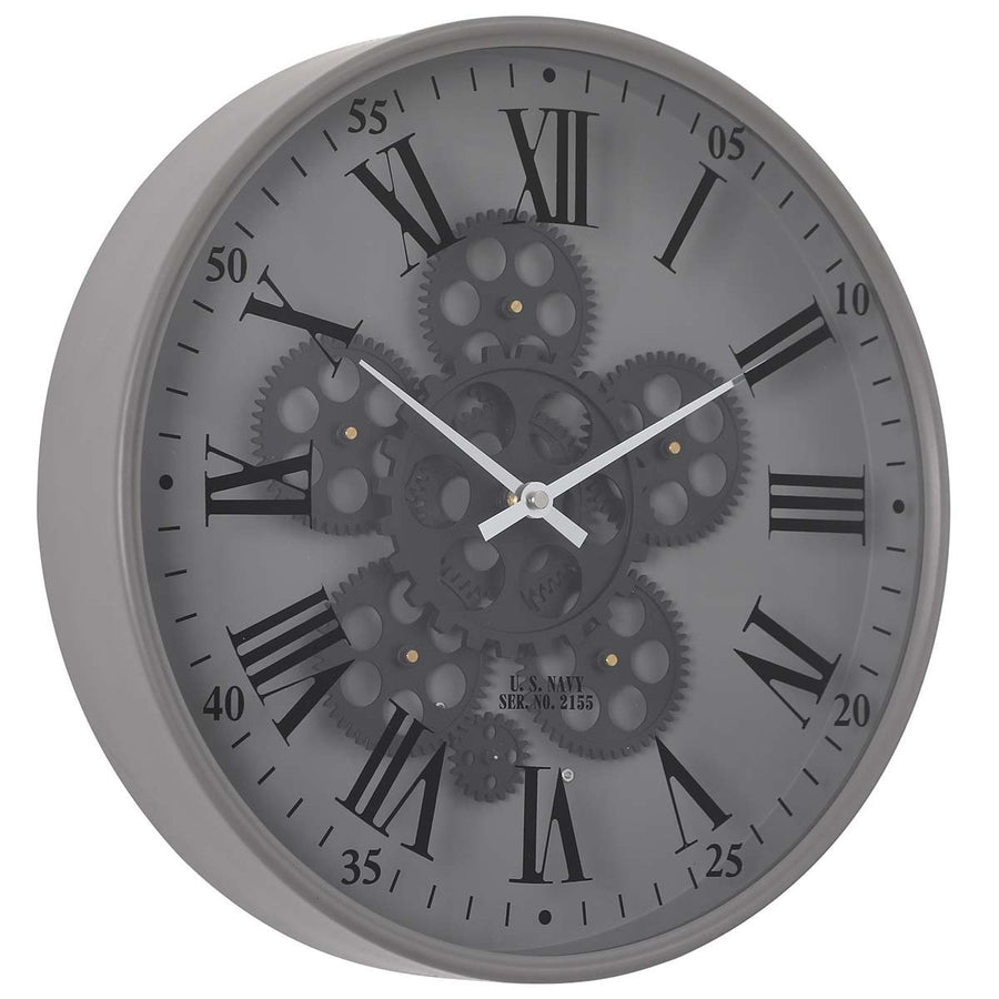 Chilli Decor Baron US Navy Grey Metal Moving Gears Wall Clock 36cm TQ-Y718 1