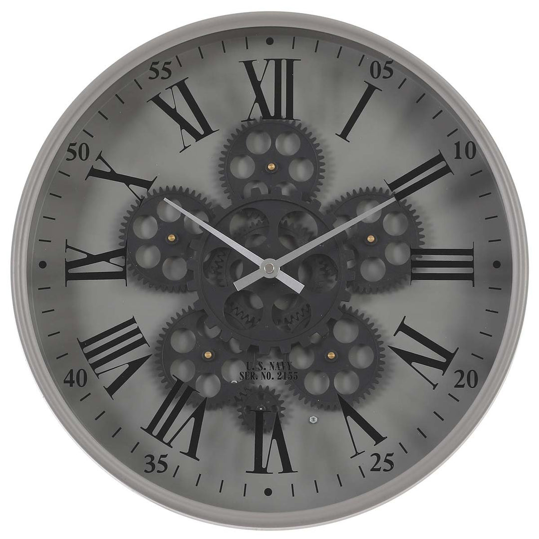 Chilli Decor Baron US Navy Grey Metal Moving Gears Wall Clock 36cm TQ-Y718 2