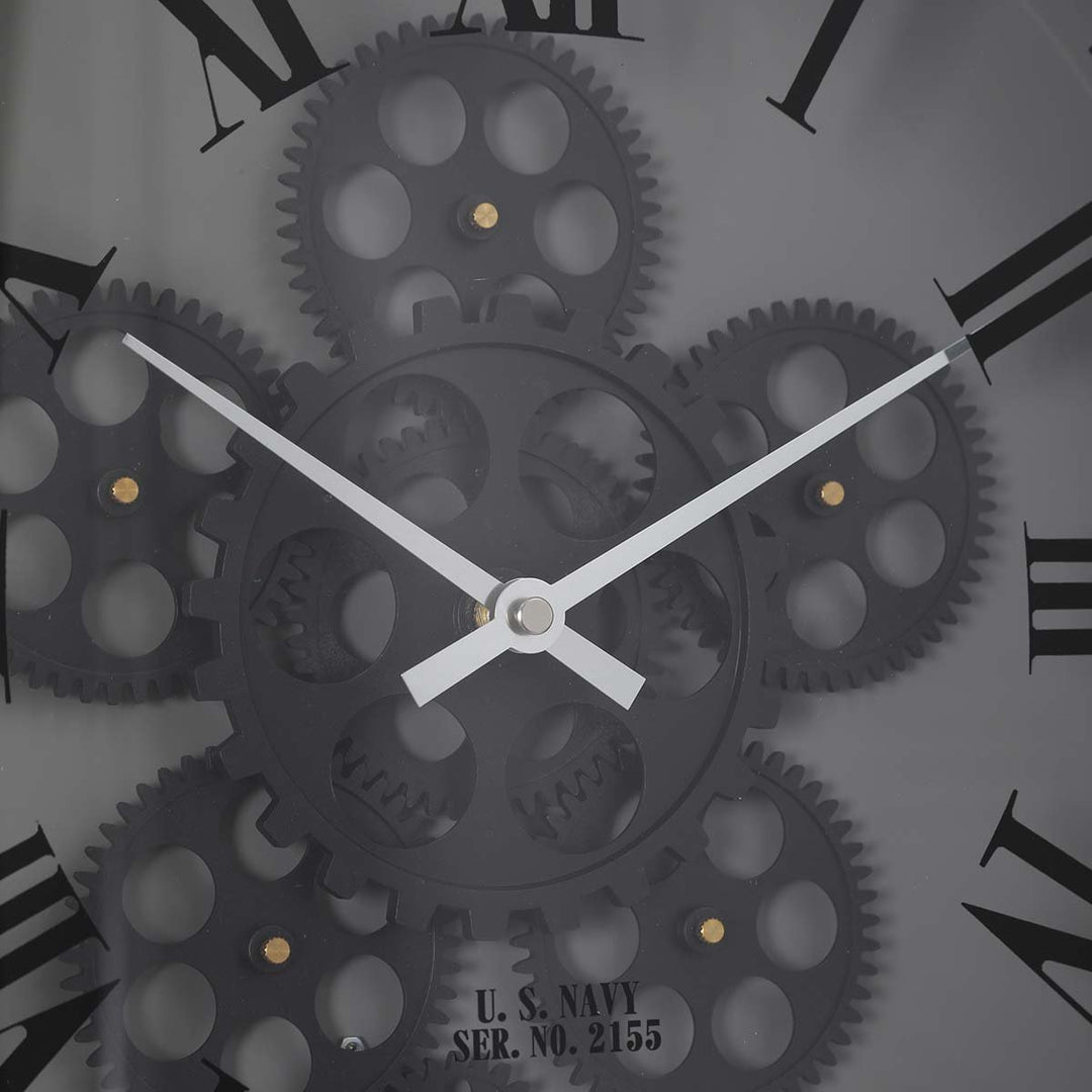 Chilli Decor Baron US Navy Grey Metal Moving Gears Wall Clock 36cm TQ-Y718 5