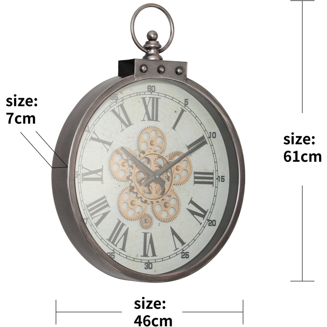 Chilli Decor Baxter FOB Rustic Grey Metal Moving Gears Wall Clock 61cm TQ-Y762 7