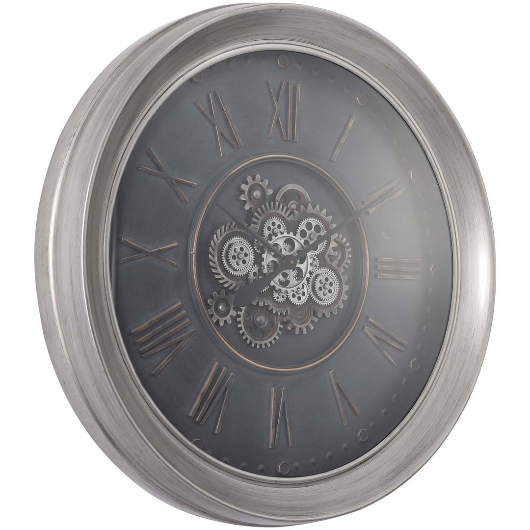 Chilli Decor Beal Giant Provincial Silver Black Wash Moving Gears Wall Clock 101cm TQ-Y706 1