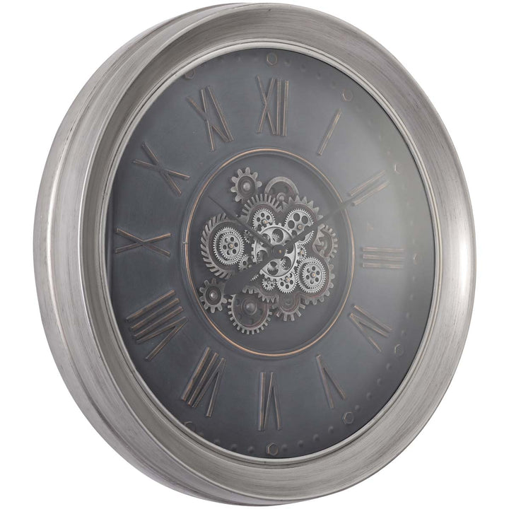 Chilli Decor Beal Giant Provincial Silver Black Wash Moving Gears Wall Clock 101cm TQ-Y706 1