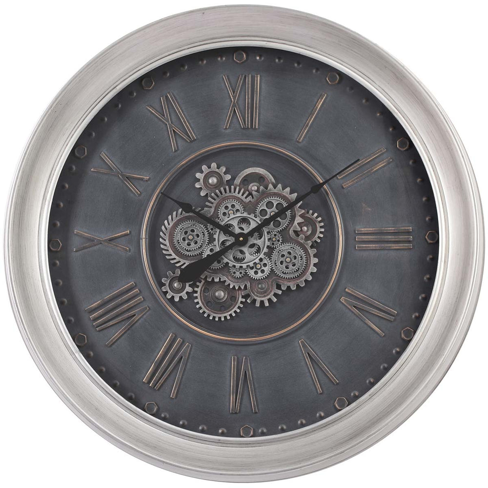 Chilli Decor Beal Giant Provincial Silver Black Wash Moving Gears Wall Clock 101cm TQ-Y706 2