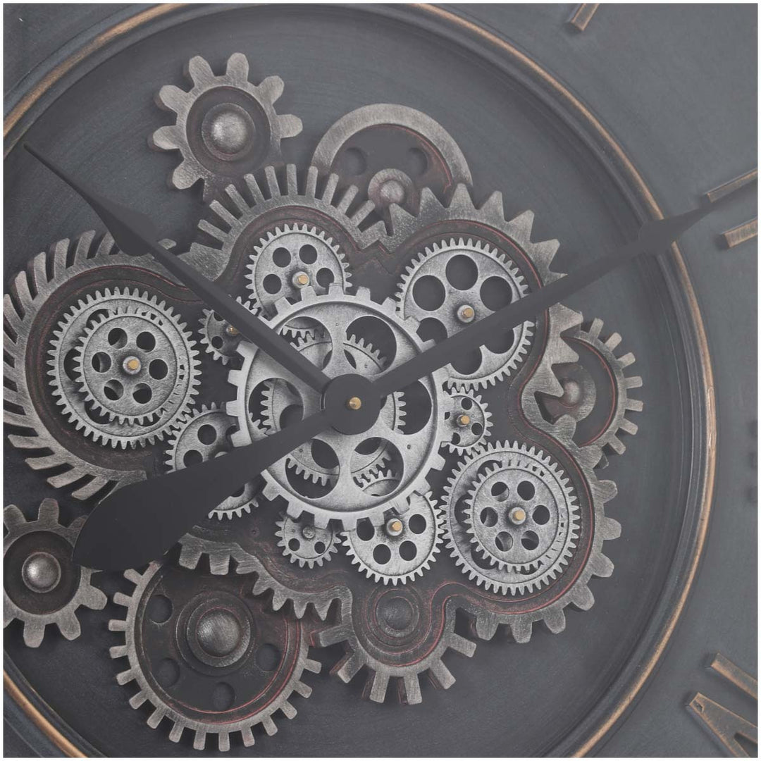 Chilli Decor Beal Giant Provincial Silver Black Wash Moving Gears Wall Clock 101cm TQ-Y706 3