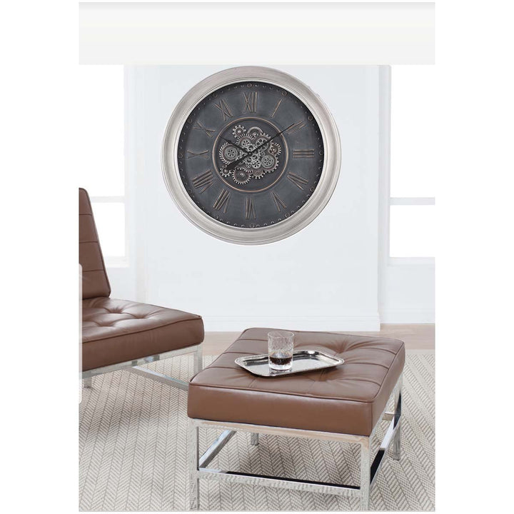 Chilli Decor Beal Giant Provincial Silver Black Wash Moving Gears Wall Clock 101cm TQ-Y706 7