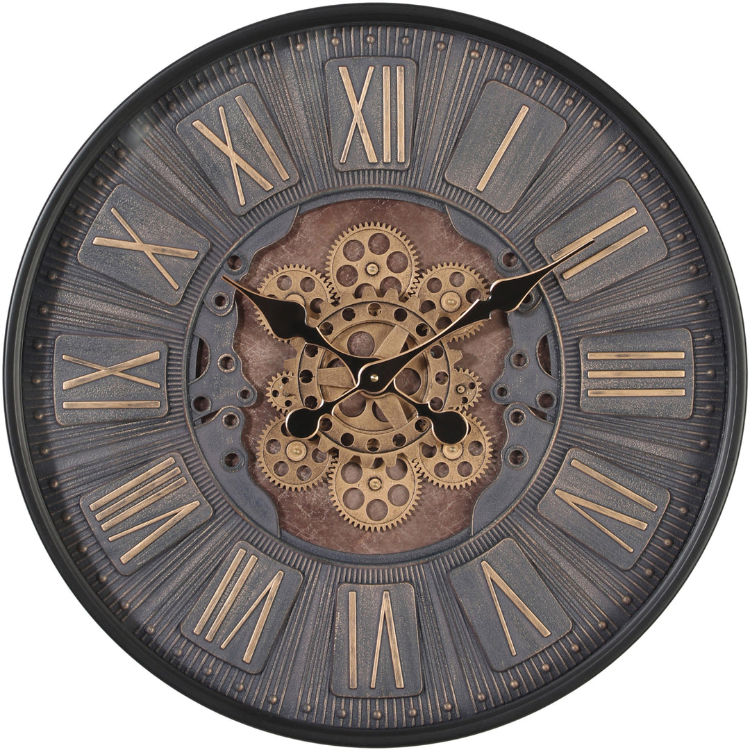 Chilli Decor Blake Industrial Black Metal Moving Gears Wall Clock 60cm TQ-Y757 1