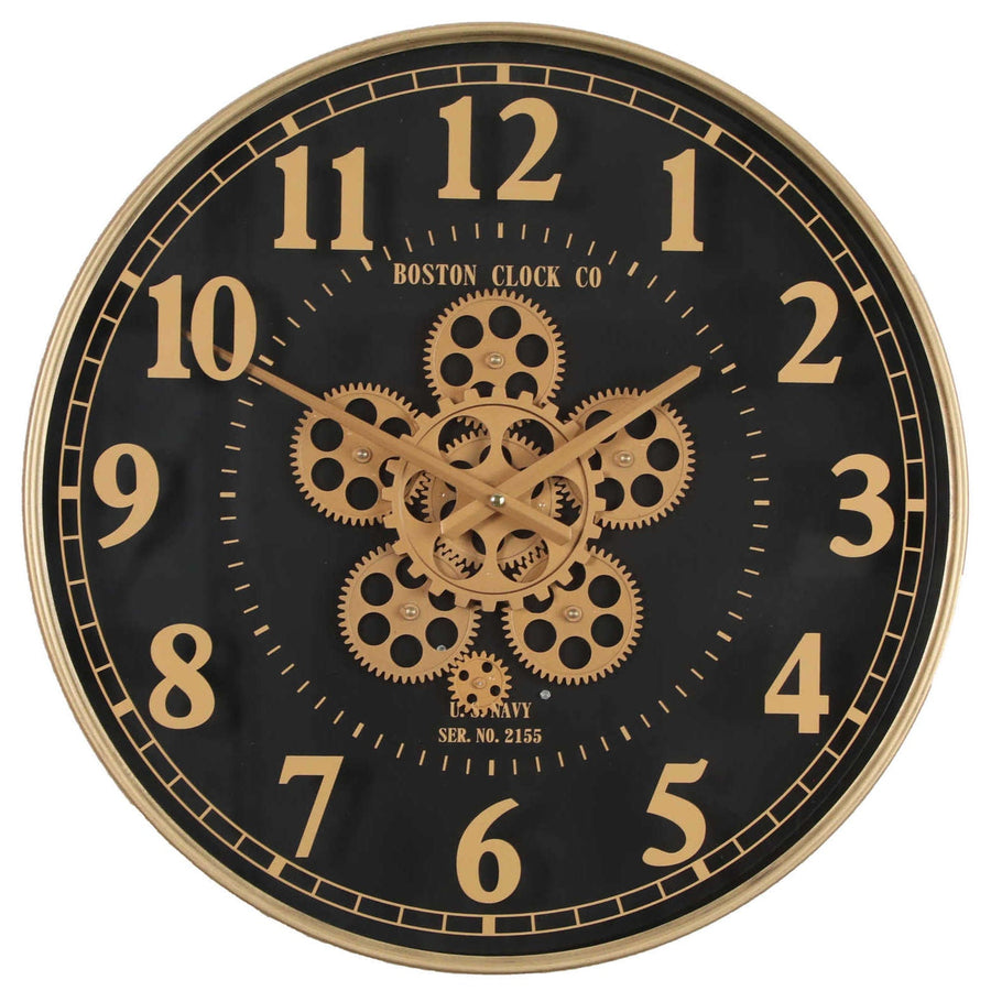 Chilli Decor Boston US Navy Gold and Black Metal Moving Gears Wall Clock 50cm TQ-Y735 1