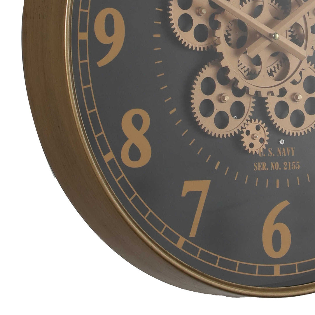 Chilli Decor Boston US Navy Gold and Black Metal Moving Gears Wall Clock 50cm TQ-Y735 3