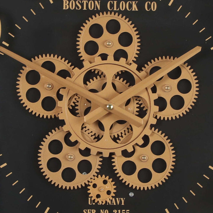 Chilli Decor Boston US Navy Gold and Black Metal Moving Gears Wall Clock 50cm TQ-Y735 4