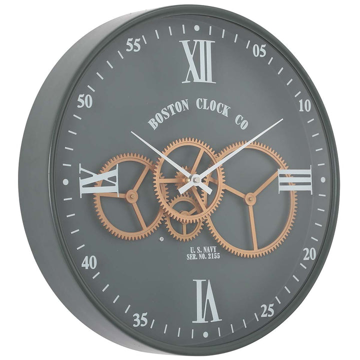 Chilli Decor Boston US Navy Green Metal Moving Gears Wall Clock 40cm TQ-Y716 1