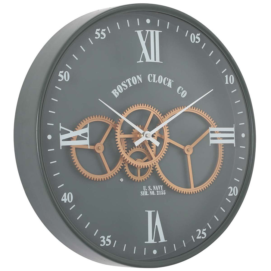Chilli Decor Boston US Navy Green Metal Moving Gears Wall Clock 40cm TQ-Y716 1
