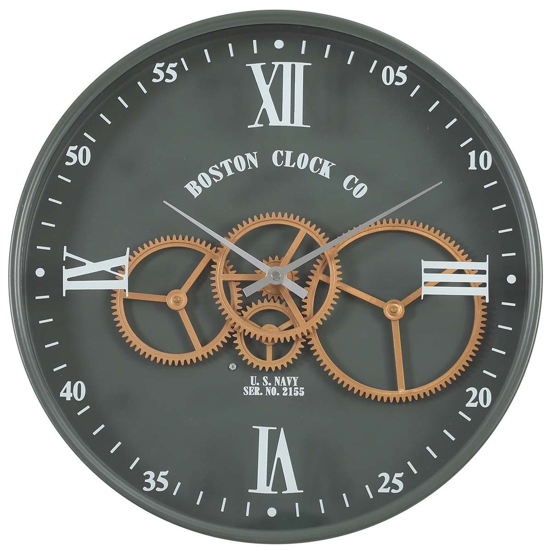 Chilli Decor Boston US Navy Green Metal Moving Gears Wall Clock 40cm TQ-Y716 2