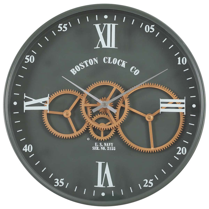 Chilli Decor Boston US Navy Green Metal Moving Gears Wall Clock 40cm TQ-Y716 2