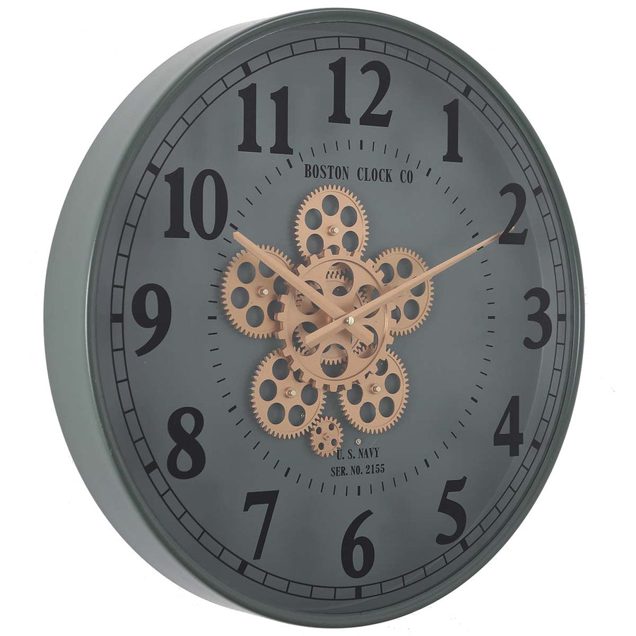 Chilli Decor Boston US Navy Green Metal Moving Gears Wall Clock 50cm TQ-Y686 1