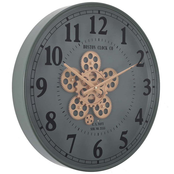 Chilli Decor Boston US Navy Green Metal Moving Gears Wall Clock 50cm TQ-Y686 1