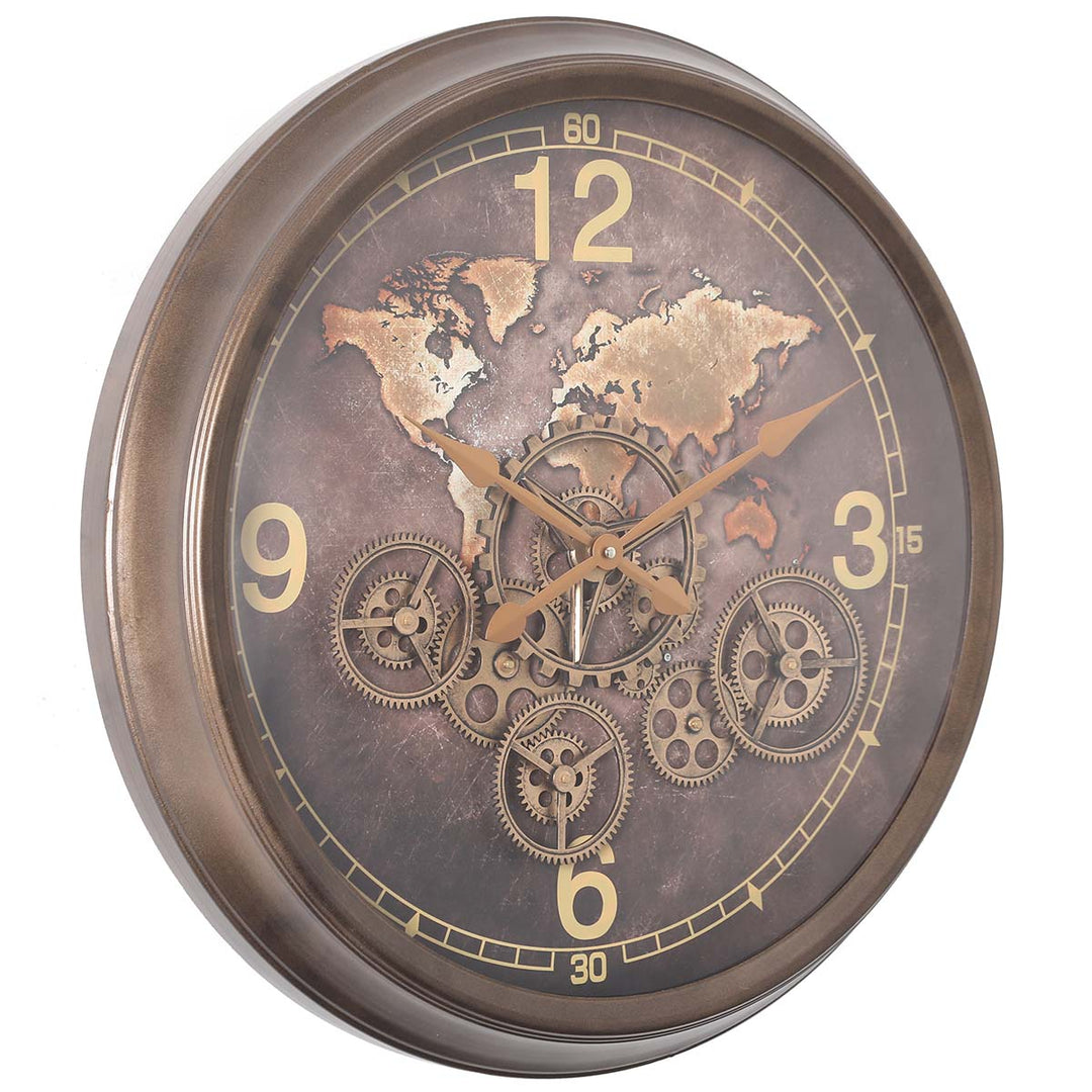 Chilli Decor Cadence The World Bronze Metal Moving Gears Wall Clock 62cm TQ-Y711 1