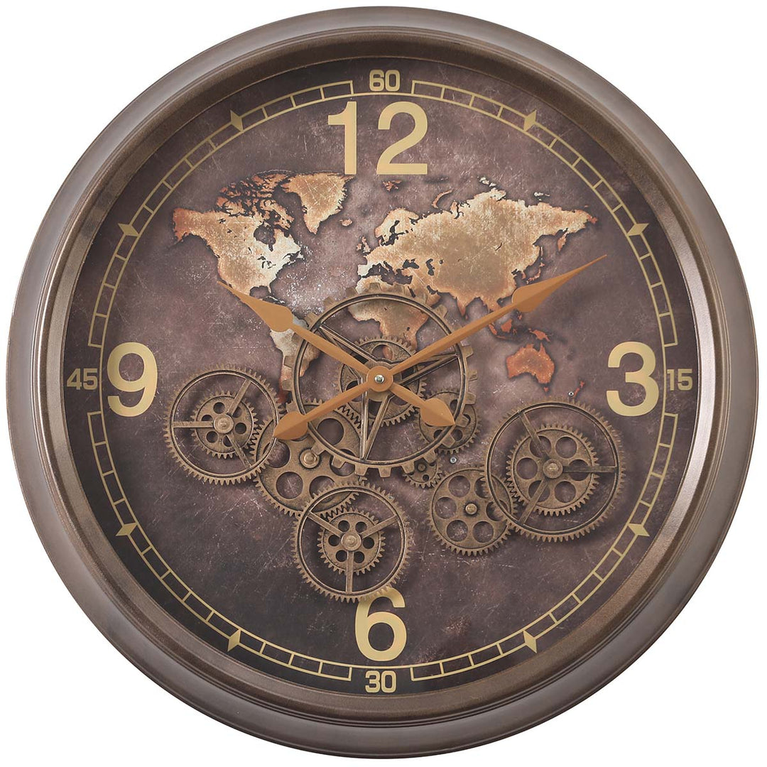 Chilli Decor Cadence The World Bronze Metal Moving Gears Wall Clock 62cm TQ-Y711 2