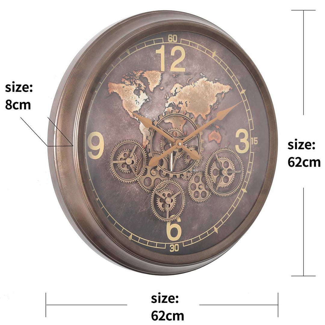 Chilli Decor Cadence The World Bronze Metal Moving Gears Wall Clock 62cm TQ-Y711 6