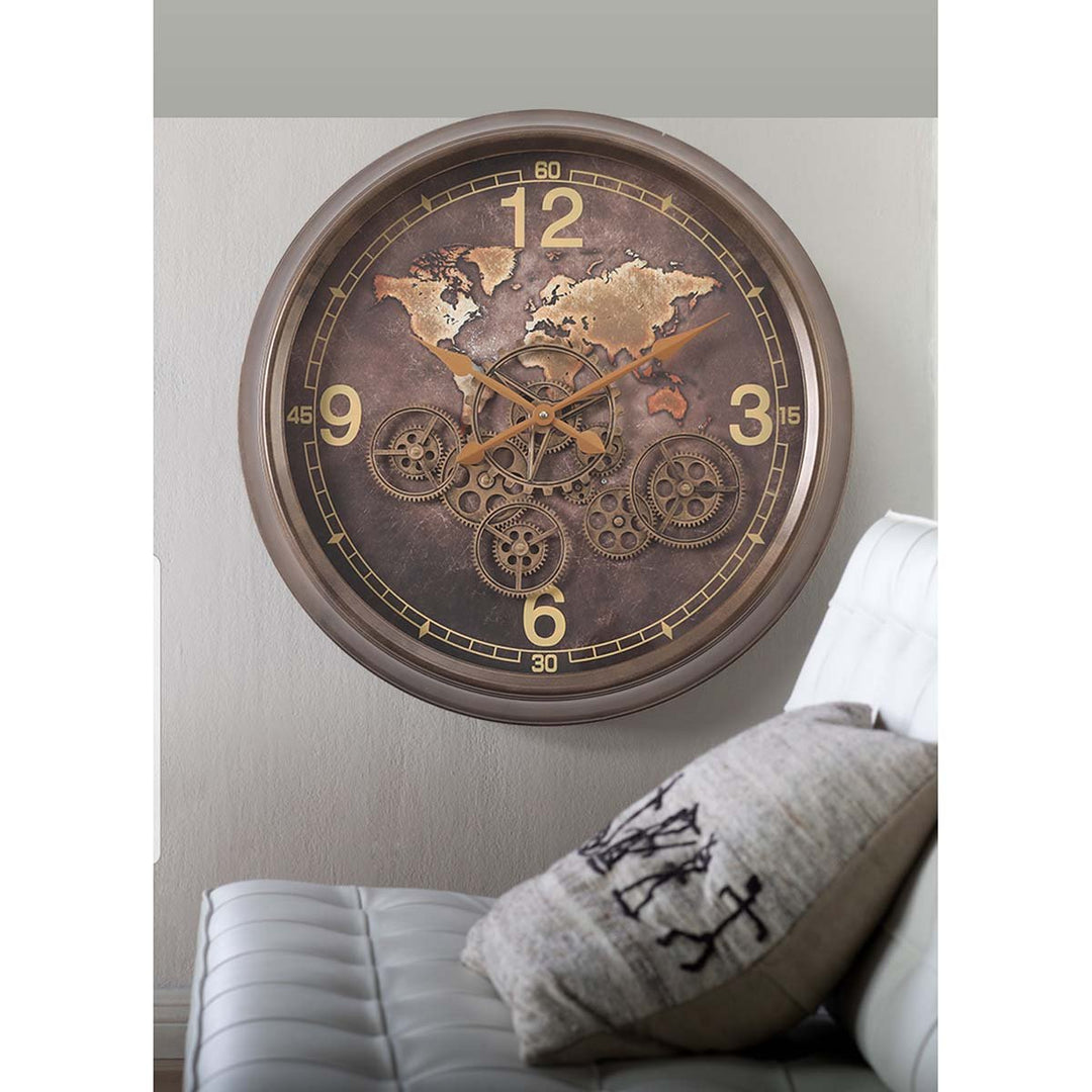 Chilli Decor Cadence The World Bronze Metal Moving Gears Wall Clock 62cm TQ-Y711 7