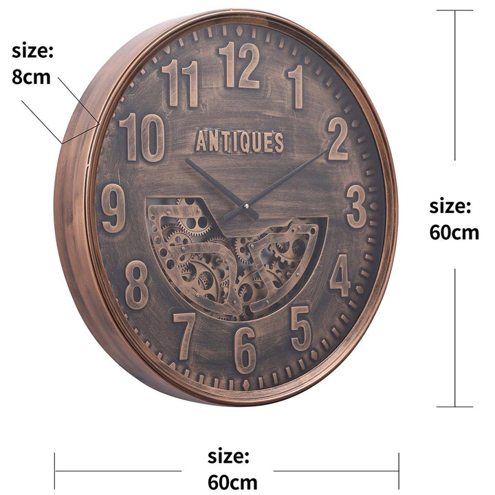 Chilli Decor Caesar Antique Bronze Wash Metal Moving Gears Wall Clock 60cm TQ-Y690 9