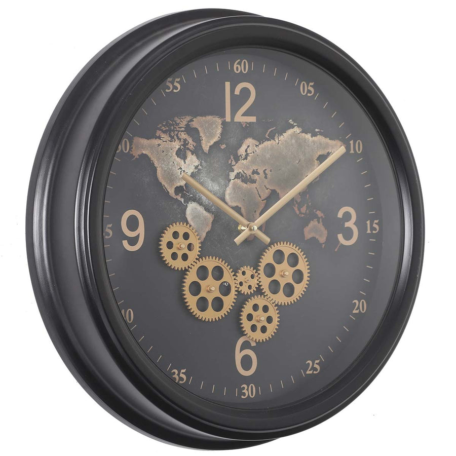 Chilli Decor Camile The World Black Metal Moving Gears Wall Clock 53cm TQ-Y713 1