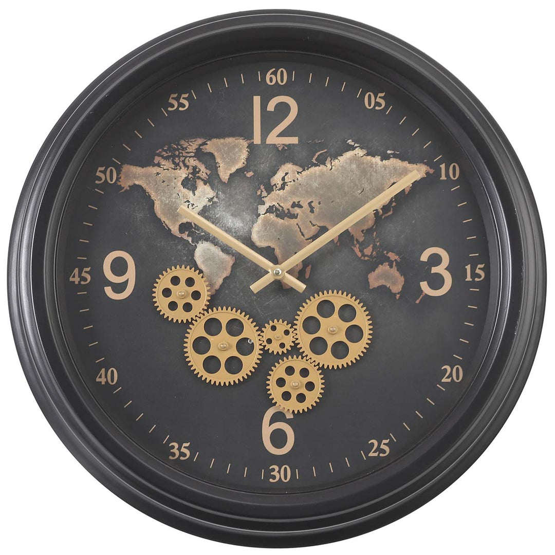 Chilli Decor Camile The World Black Metal Moving Gears Wall Clock 53cm TQ-Y713 2