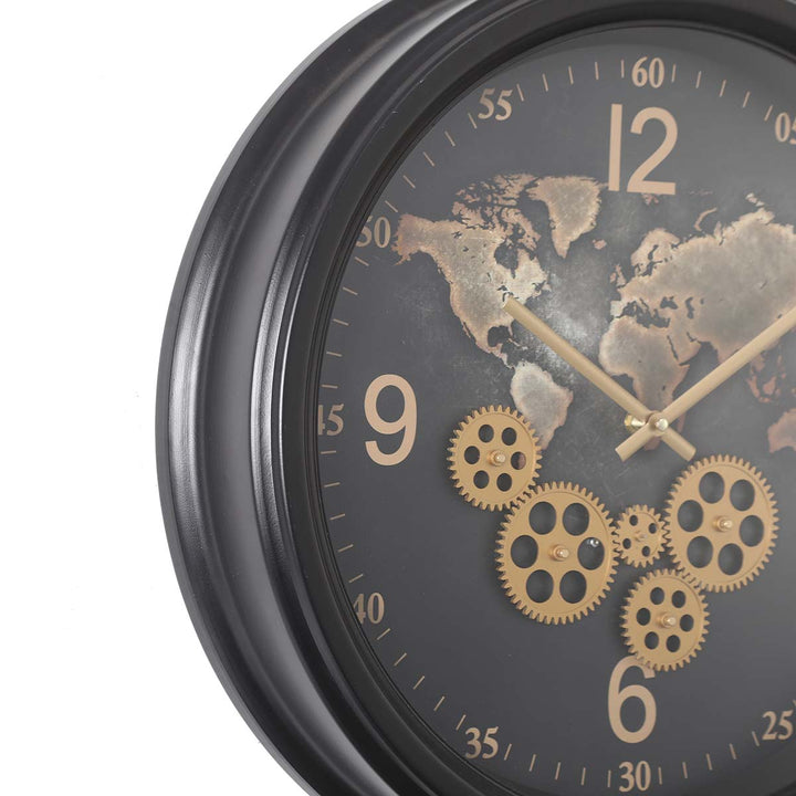 Chilli Decor Camile The World Black Metal Moving Gears Wall Clock 53cm TQ-Y713 3