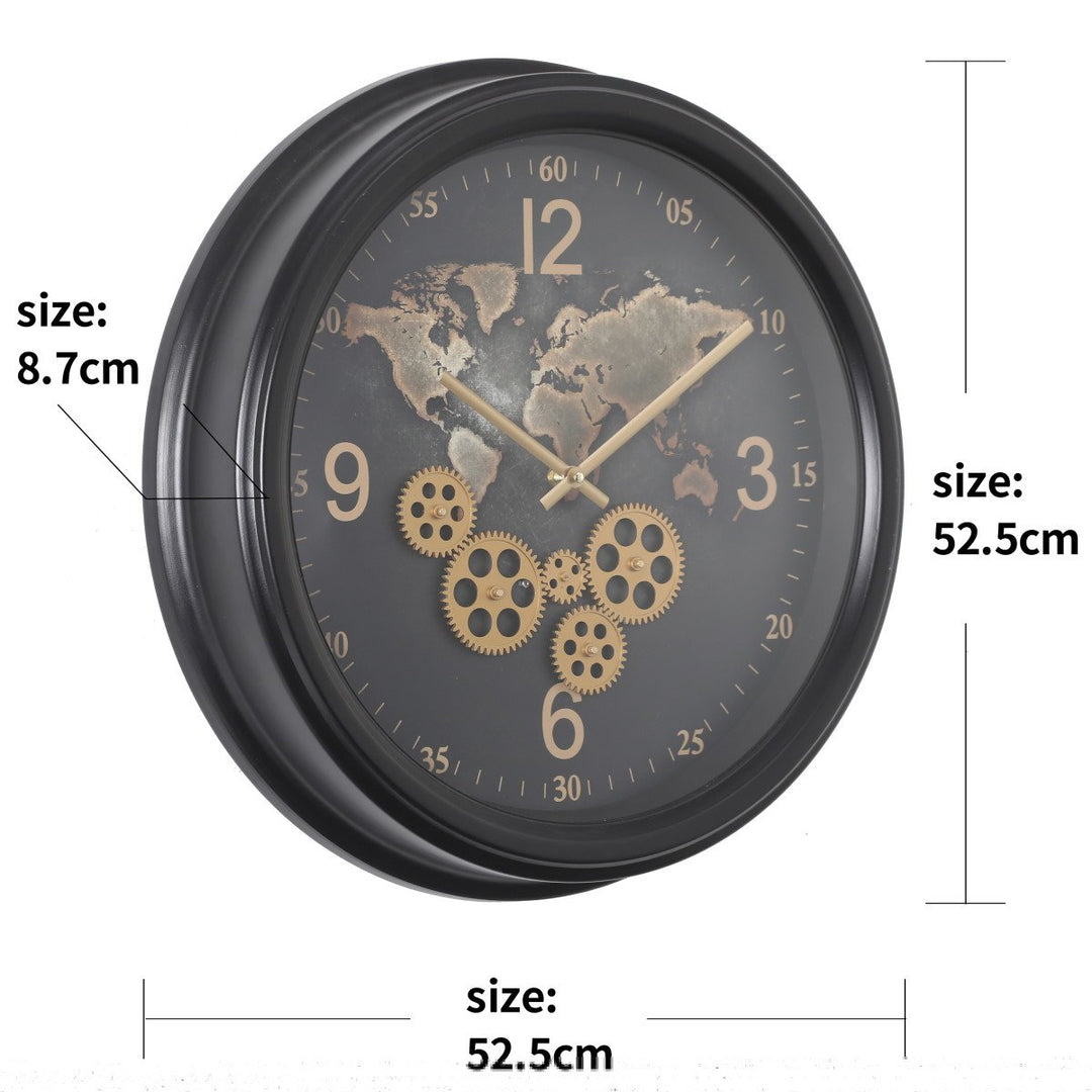 Chilli Decor Camile The World Black Metal Moving Gears Wall Clock 53cm TQ-Y713 6