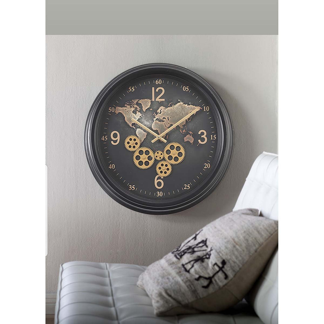 Chilli Decor Camile The World Black Metal Moving Gears Wall Clock 53cm TQ-Y713 8