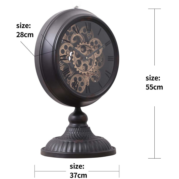 Chilli Decor Champs Elysees Distressed Black Metal Moving Gears Desk Clock 55cm TQ-Y125B 2